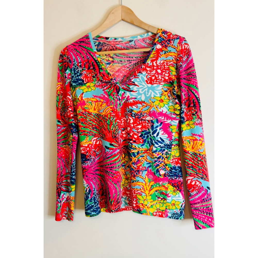 Lilly Pulitzer Fishing For Compliments V Neck Long Sleeve Top XS